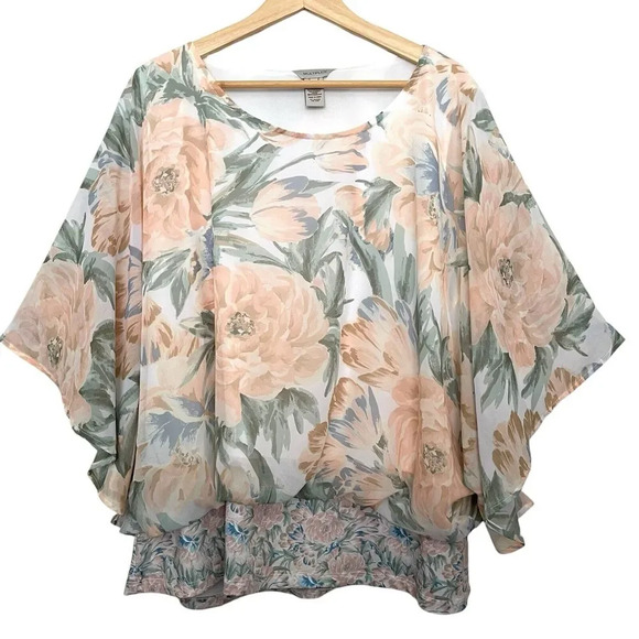 Multiples Floral Flutter Sleeve Oversized Top boho Size 2X Multicolor - Picture 6 of 6